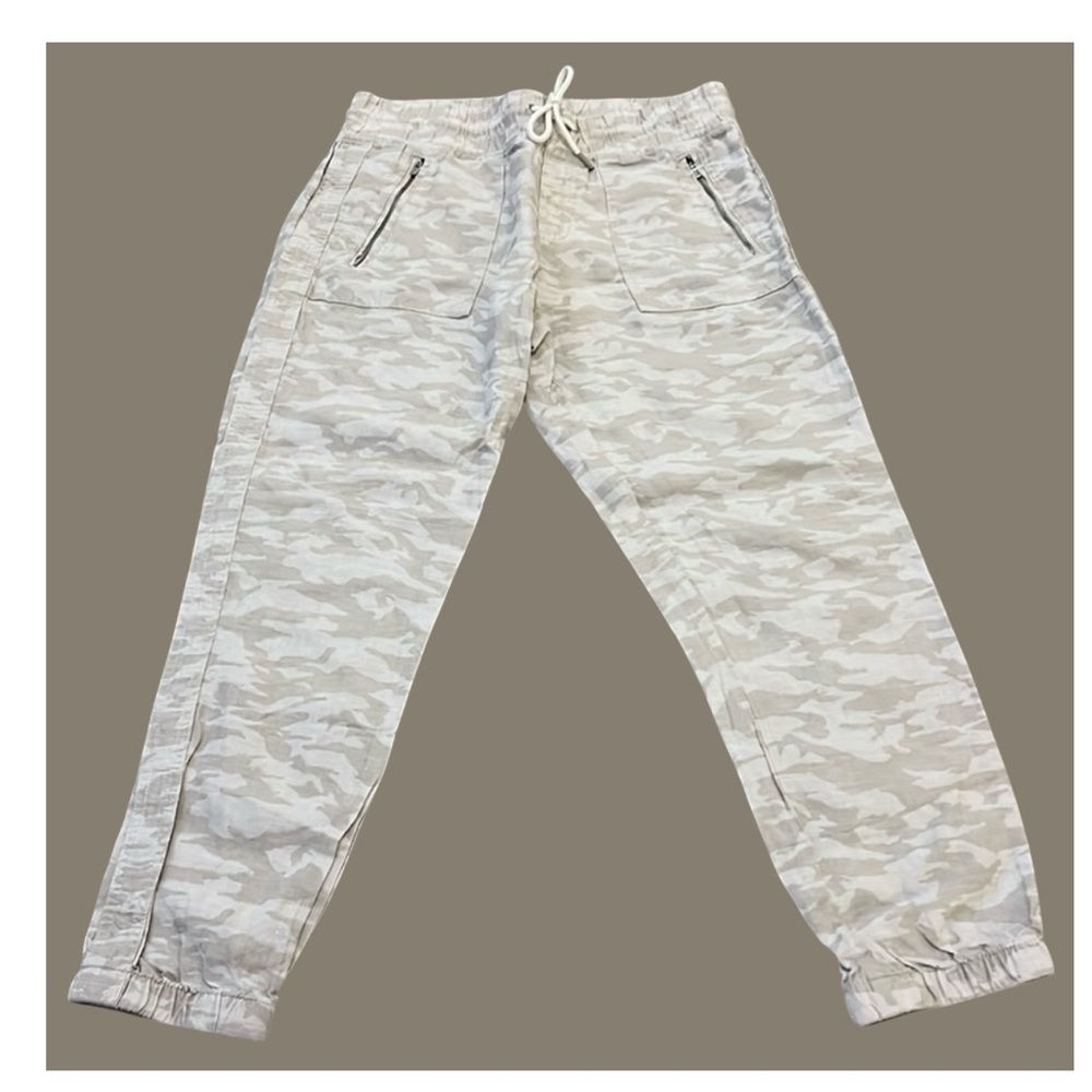 Athleta sz 6 linen‎ camo joggers elastic waist athletic leisure comfort casual